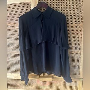 NWT Cynthia Rowley Ruffle Blouse/ Black/ size Large